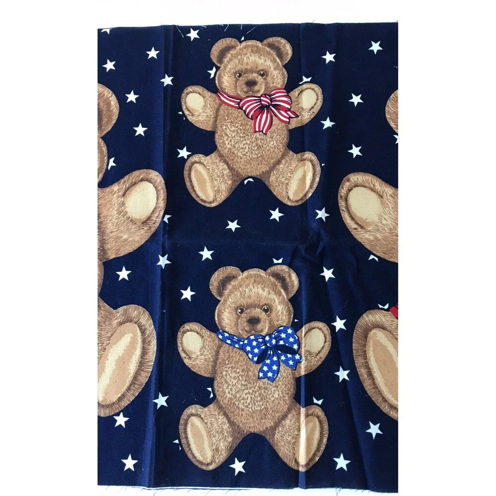 USA Teddy Bear Flag Cotton Fabric Panel 45